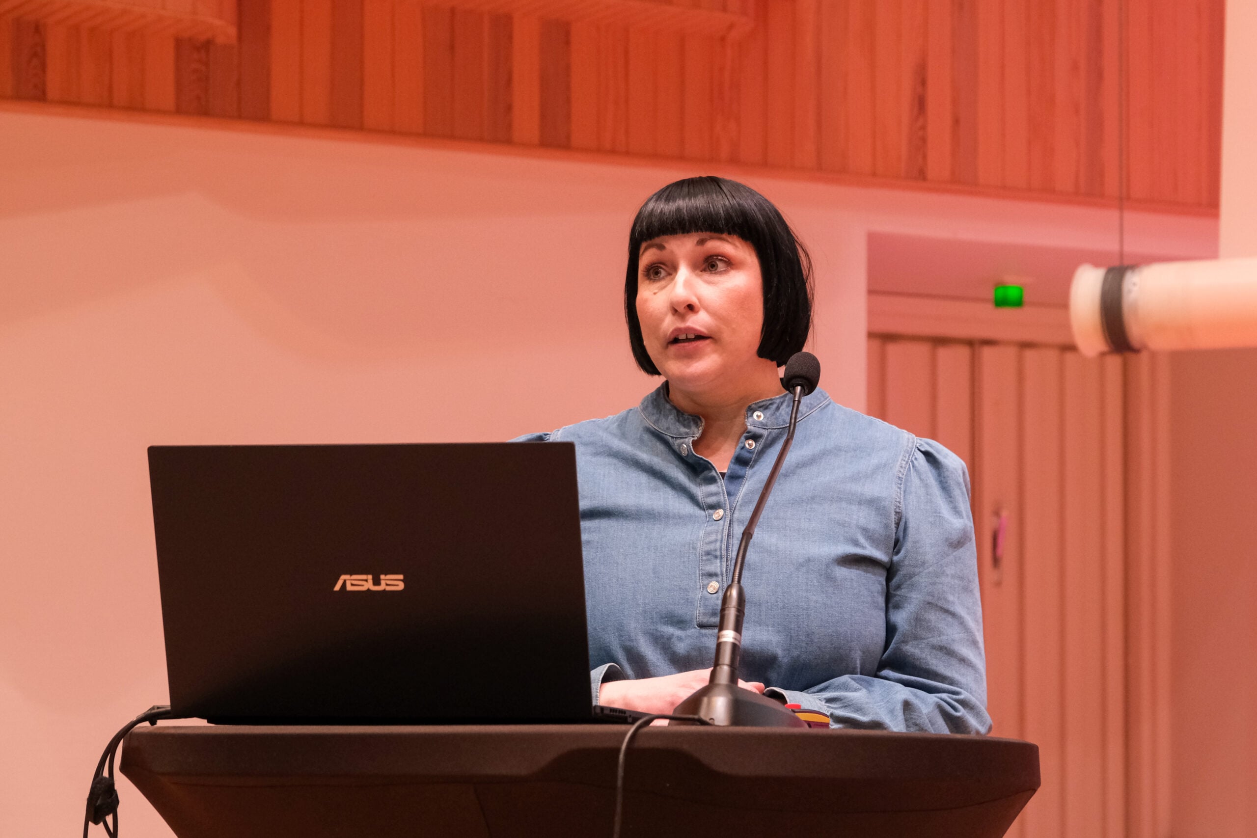 Jenni Peltoniemi pitämässä puheenvuoroa seminaarissa.